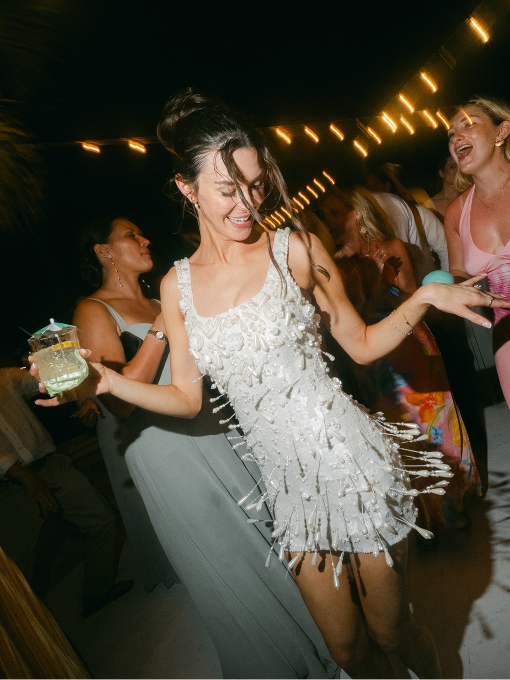 Beaded Ivory Sleeveless Sequin After Party Dress